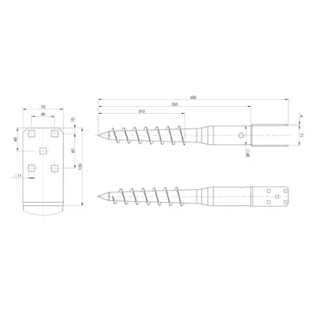 PORTAPILASTRO A VITE T233/070  70x685 ZC